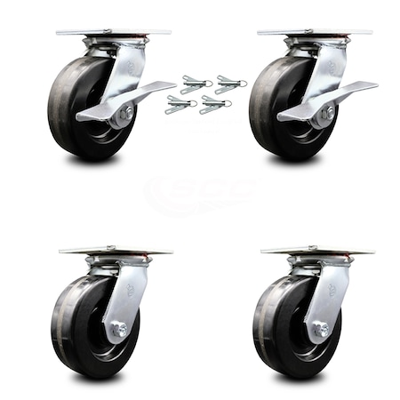 Service Caster 6 Inch Phenolic Caster Set with Ball Bearing 4 Swivel Lock and 2 Brake SCC SCC-35S620-PHB-SLB-BSL-2-BSL-2